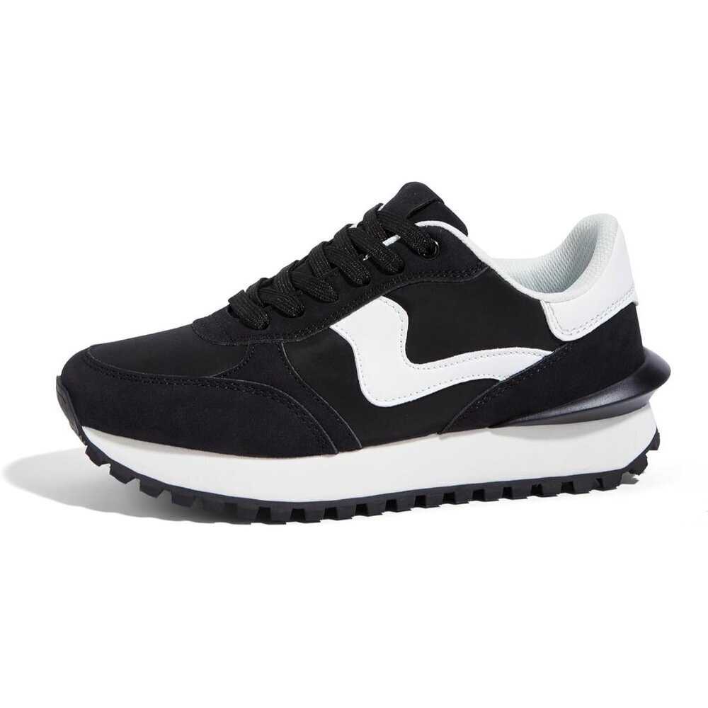 Lucky Step Women Black Tennis Retro Walking Casual Trainer Stylish Durable Shoes